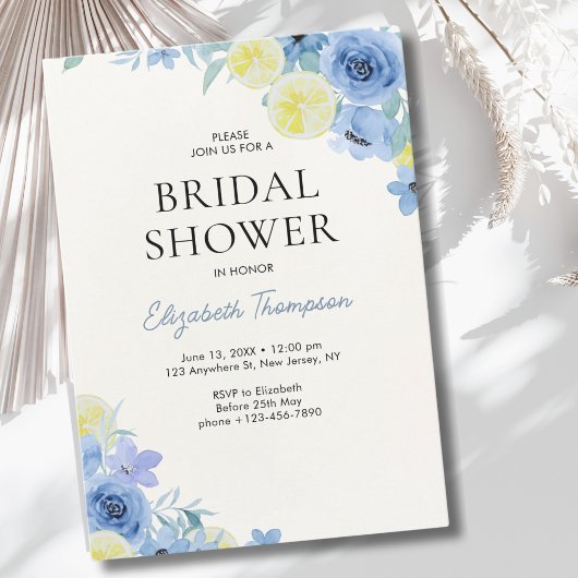 Blue Mediterranean Lemon Bridal shower 招待状