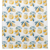 Blue Mediterranean Lemon Pattern  シャワーカーテン (正面)