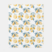 Blue Mediterranean Lemon Pattern  フリースブランケット (正面)