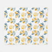 Blue Mediterranean Lemon Pattern  フリースブランケット (正面(横))