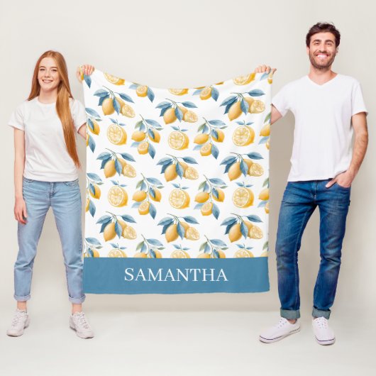Blue Mediterranean Lemon Pattern Name フリースブランケット (インサイチュ)