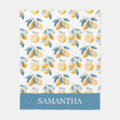 Blue Mediterranean Lemon Pattern Name フリースブランケット (正面)