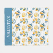 Blue Mediterranean Lemon Pattern Name フリースブランケット (正面(横))
