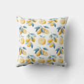 Blue Mediterranean Lemon Pattern Throw Pillow クッション (裏面)