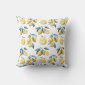 Blue Mediterranean Lemon Pattern Throw Pillow クッション (正面)