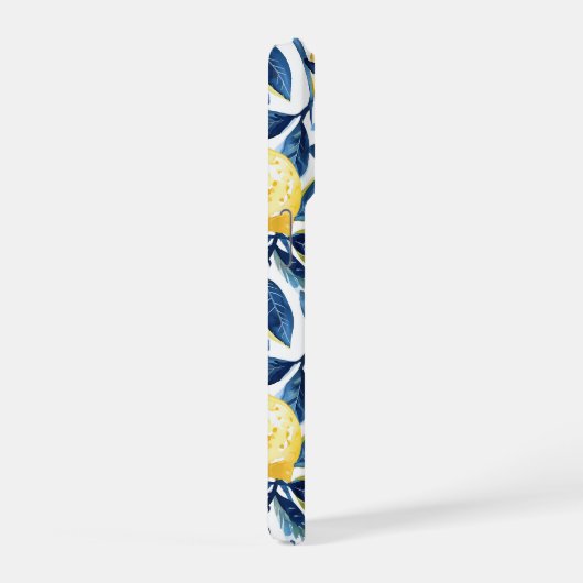 Blue Mediterranean Style Lemon Pattern iPhone Case iPhoneケース (右側面)