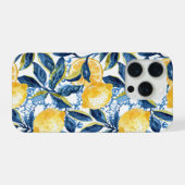 Blue Mediterranean Style Lemon Pattern iPhone Case iPhoneケース (裏面横)