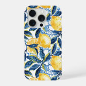 Blue Mediterranean Style Lemon Pattern iPhone Case iPhoneケース (裏面)