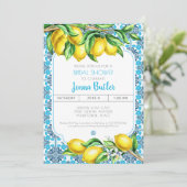 Blue Mediterranean Tile Lemon Bridal Shower 招待状 (スタンド正面)