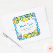 Blue Mediterranean Tile Lemon Bridal Thank You スクエアシール (封筒)