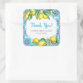 Blue Mediterranean Tile Lemon Bridal Thank You スクエアシール (バッグ)