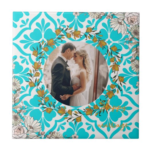 Blue Mediterranean Tile Pattern Wedding Photo Cera タイル (正面)