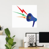 Blue Megaphone with Colorful Lightning Bolts ポスター (ホームオフィス)