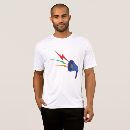 Blue Megaphone with Colorful Lightning Bolts Tシャツ (正面フル)