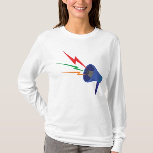 Blue Megaphone with Colorful Lightning Bolts Tシャツ (正面)