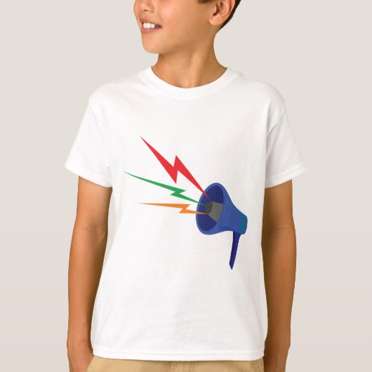 Blue Megaphone with Colorful Lightning Bolts Tシャツ (正面)