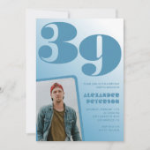 Blue Menフォトグラディエント39th誕生日招待状 招待状 (正面)