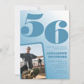 Blue Menフォトグラディエント56th誕生日招待状 招待状 (正面)