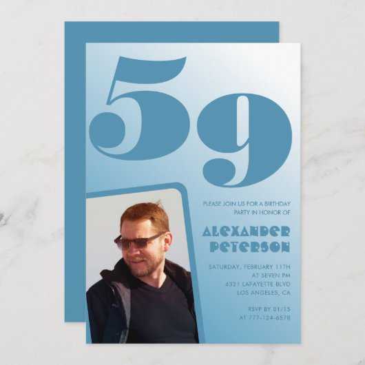 Blue Menフォトグラディエント59th誕生日招待状 招待状 (正面/裏面)