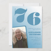Blue Menフォトグラディエント76th誕生日招待状 招待状 (正面)