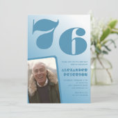 Blue Menフォトグラディエント76th誕生日招待状 招待状 (スタンド正面)