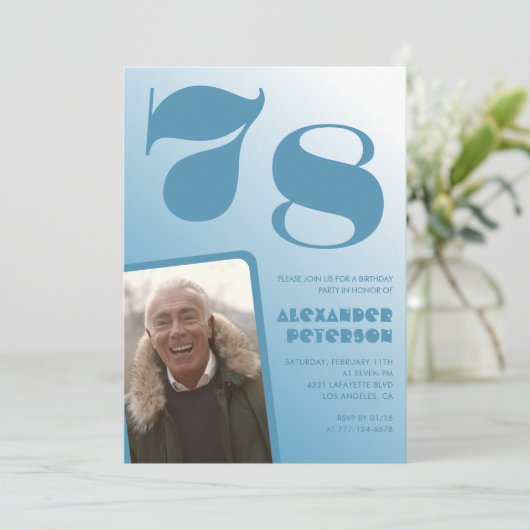 Blue Menフォトグラディエント78th誕生日招待状 招待状 (スタンド正面)