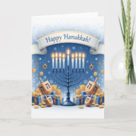 Blue Menorah Blessings – Happy Hanukkah Greeting カード