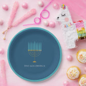 Blue Menorah Hanukkah Celebration Personalized  ペーパープレート (パーティー)
