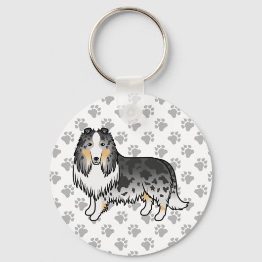 Blue Merle Rough Collie Cute Cartoon Dog キーホルダー (正面)