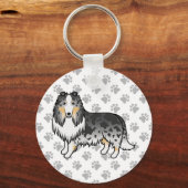 Blue Merle Rough Collie Cute Cartoon Dog キーホルダー (正面)
