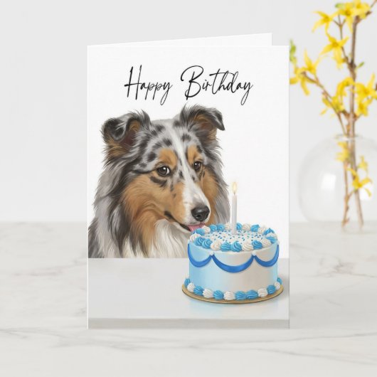 Blue Merle Sheltie Cake Inspector カード (黄色い花)