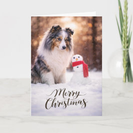 Blue Merle Sheltie Christmas Snowman シーズンカード