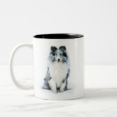 BLUE MERLE Shetland Sheepdog Watercolor Art ツートーンマグカップ (左)