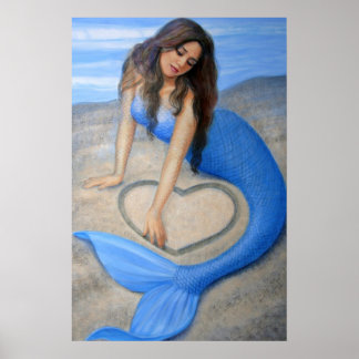 Blue Mermaid Art、ハートin the Sand Posterプリント ポスター