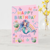 Blue Mermaid Birthday Card in Pink カード (黄色い花)