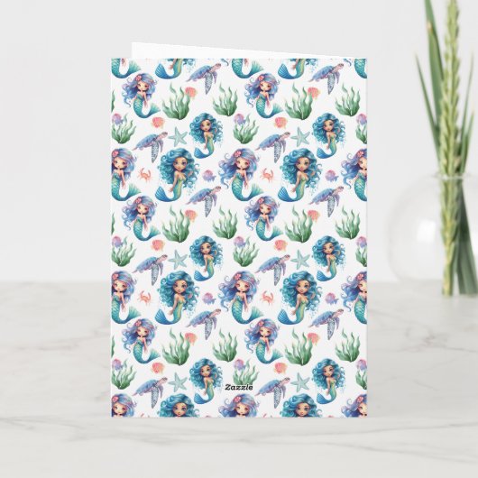 Blue Mermaid Birthday Card in White カード (裏面)