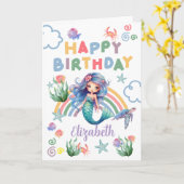 Blue Mermaid Birthday Card in White カード (黄色い花)