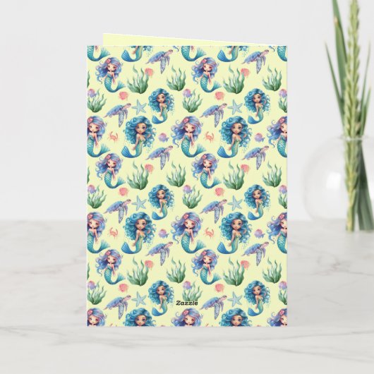 Blue Mermaid Birthday Card in Yellow カード (裏面)