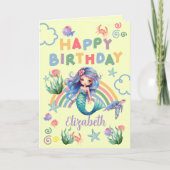 Blue Mermaid Birthday Card in Yellow カード (正面)
