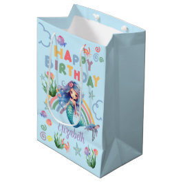 Blue Mermaid Birthday Gift Bag in Blue ミディアムペーパーバッグ