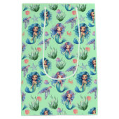 Blue Mermaid Birthday Gift Bag in Green ミディアムペーパーバッグ (裏面)