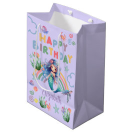Blue Mermaid Birthday Gift Bag in Purple ミディアムペーパーバッグ