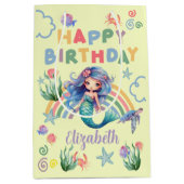 Blue Mermaid Birthday Gift Bag in Yellow ミディアムペーパーバッグ (正面)