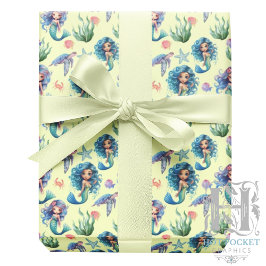 Blue Mermaid Birthday Gift Wrap in Yellow ラッピングペーパー