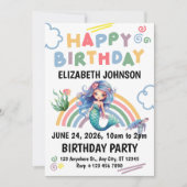 Blue Mermaid Birthday Invitation in White 招待状 (正面)