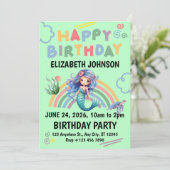 Blue Mermaid Birthday Party Invitation in Green 招待状 (スタンド正面)