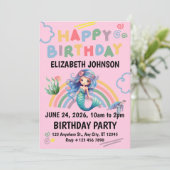 Blue Mermaid Birthday Party Invitation in Pink 招待状 (スタンド正面)