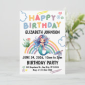 Blue Mermaid Birthday Party Invitation in White 招待状 (スタンド正面)