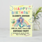 Blue Mermaid Birthday Party Invitation in Yellow 招待状 (スタンド正面)