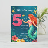 Blue Mermaid Fifth Birthday Invitation 招待状 (スタンド正面)